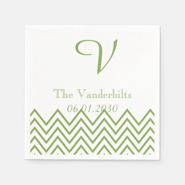 Moderne grüne Zickzack Monogram Wedkin Napkin Serviette (Vorderseite)