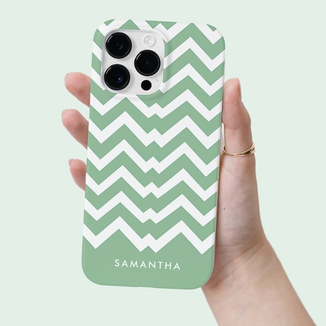 Moderne grüne Zickzack Muster - Personalisierter N Case-Mate iPhone Hülle (Modern Green Chevron Pattern Personalized Name Case-Mate iPhone Case)