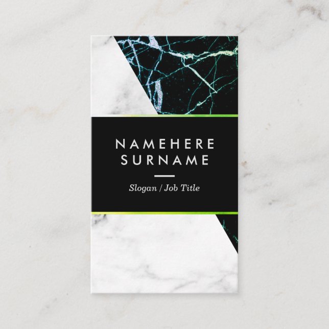 Moderne grünes Goldmarmor-Vertikale-Visitenkarte Visitenkarte (Vorderseite)