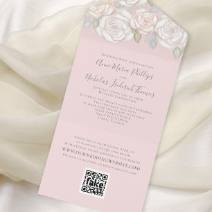 Moderne Grünflächen Aquarell QR Code Picture Blush All In One Einladung