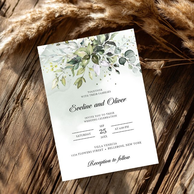 Moderne Grünpflanzen boho eucalyptus Aquarellhochz Einladung (Modern greenery boho eucalyptus watercolor wedding invitation)