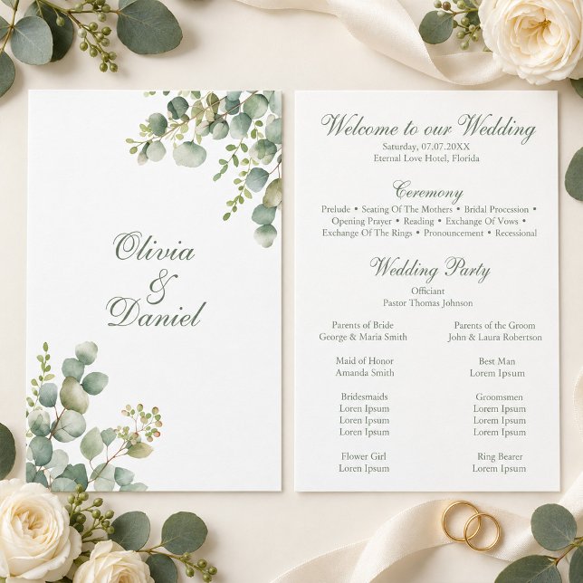 Moderne Grünpflanzen-Eukalyptus-Hochzeitsprogramm Programm (Modern Greenery Eucalyptus Wedding Program)