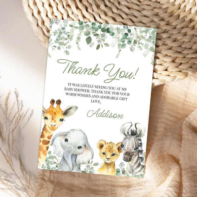 Moderne Grünpflanzen Foliage Safari Babydusche Dankeskarte (Greenery Safari Baby Shower Thank You Card, Foliage Safari Thank You card, Gender Neutral, Jungle)