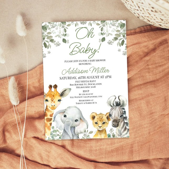 Moderne Grünpflanzen Foliage Safari Babydusche Einladung (Greenery Safari Baby Shower Invitation, Foliage Safari Baby Shower Invitation, Jungle Themed)