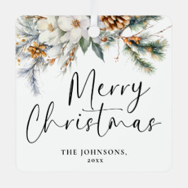 Moderne Grünpflanzen Frohe Weihnachtsfamilie Foto Ornament Aus Metall