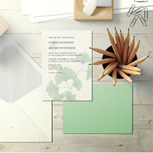 Moderne Grünpflanzen Ginkgo Tree Wasserfarbenhochz Einladung