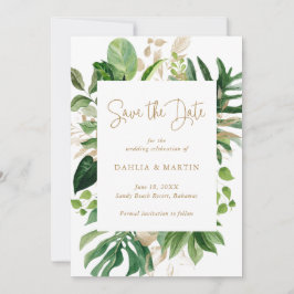 Moderne Grünpflanzen Gold Geometric Tropical Weddi Save The Date