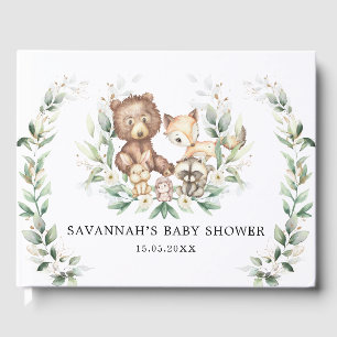 Moderne Grünpflanzen Gold Woodland Tiere Neutral B Gästebuch