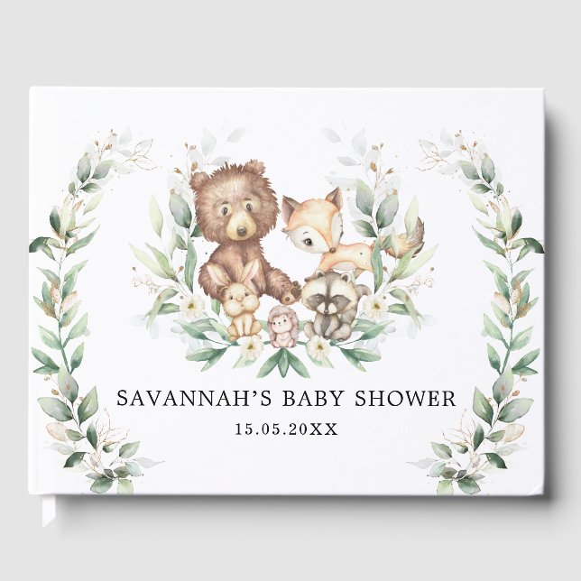 Moderne Grünpflanzen Gold Woodland Tiere Neutral B Gästebuch (Vorderseite)