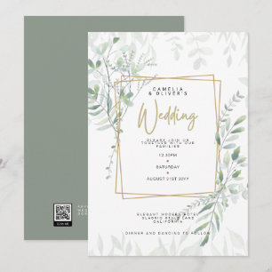 Moderne Grünpflanzen Hochzeit QR Code UAWG Invitat Einladung