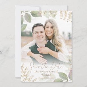 Moderne Grünpflanzen mit Gold Save The Date