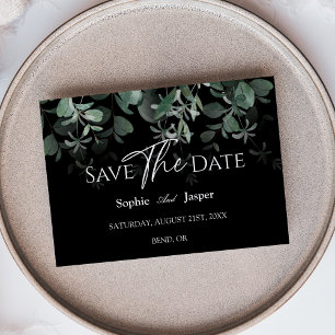 Moderne Grünpflanzen Schwarze Hochzeit Flach Save The Date