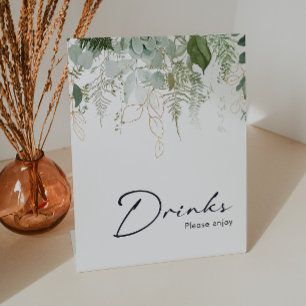 Moderne Grünpflanzen und Gold Baby Duschgetränke Sockelschild