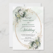 Moderne Grünpflanzen und Goldene Hochzeitseinladun