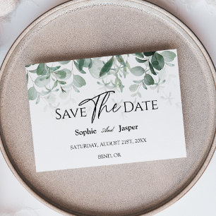 Moderne Grünpflanzen Weiße Hochzeit Flach Save The Date