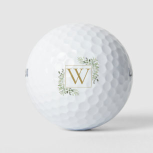 Moderne Grüntöne Wasserfarbe Gold Monogramm Golfball
