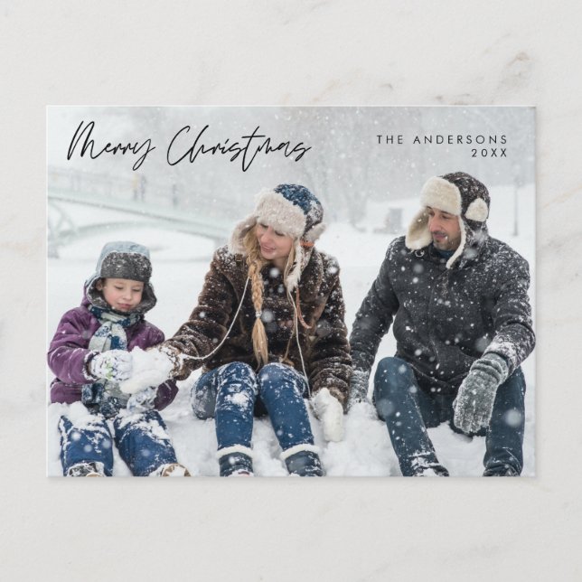 Moderne Gruß, frohe Weihnachten Familie Foto Post Postkarte (Vorderseite)