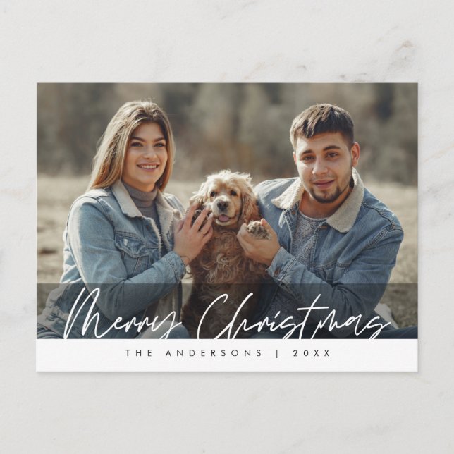 Moderne Gruß, frohe Weihnachten Familie Foto Post Postkarte (Vorderseite)