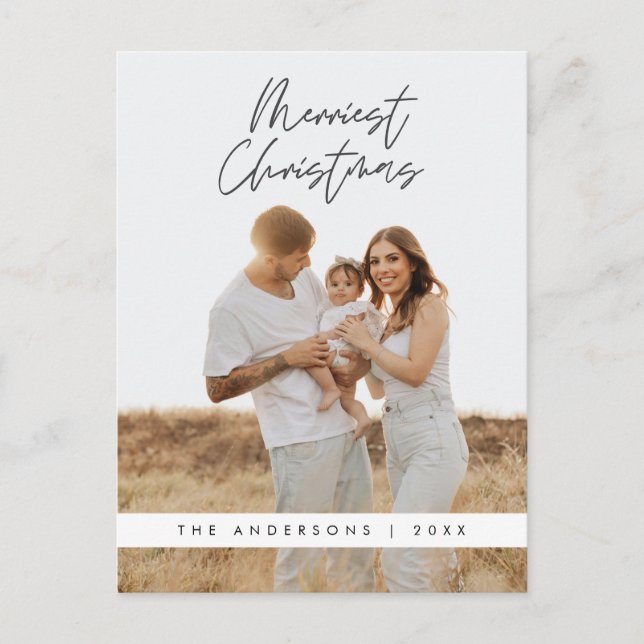 Moderne Gruß, frohe Weihnachten Familie Foto Postkarte (Vorderseite)
