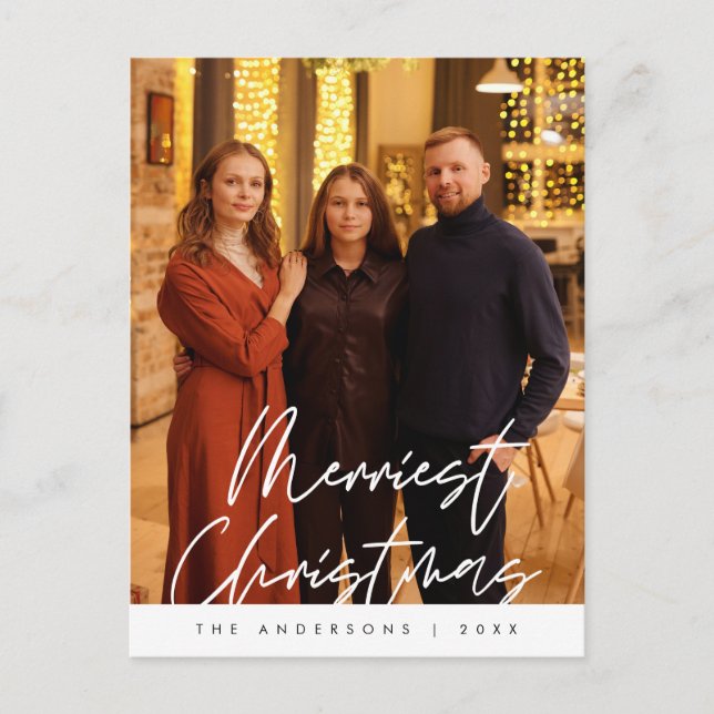 Moderne Gruß, frohe Weihnachten Familie Foto Postkarte (Vorderseite)