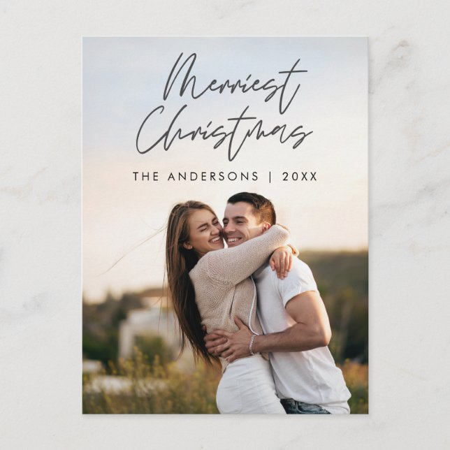 Moderne Gruß, frohe Weihnachten Familie Foto Postkarte (Vorderseite)