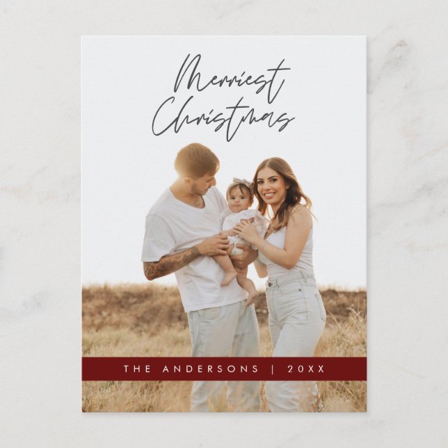 Moderne Gruß, frohe Weihnachten Familie Foto Postkarte (Vorderseite)