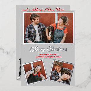 Moderne Grußkarte in Grau und Rot Folieneinladung