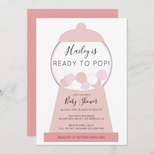 Moderne Gummiball-Babydusche aus Girl Pink Einladung