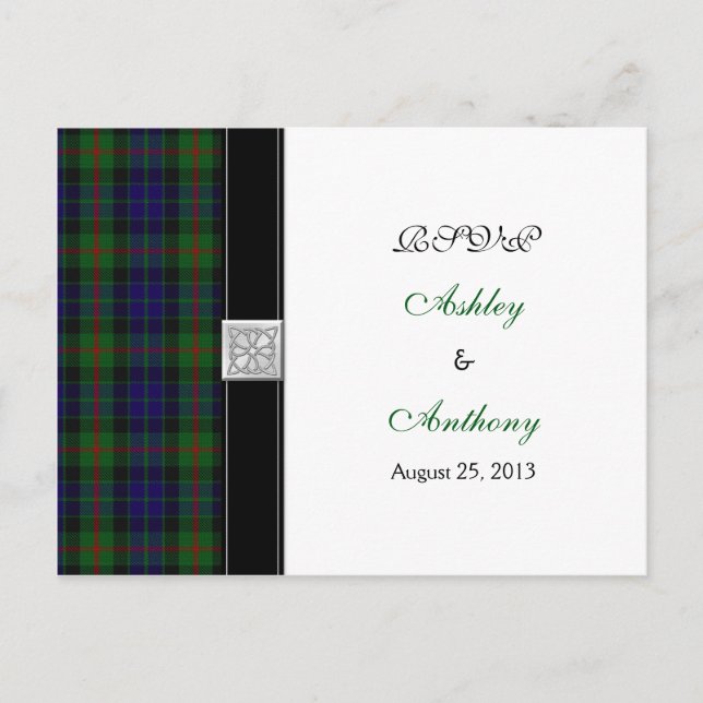 Moderne Gunn Tartan Wedding Rsvp Antwort Postkarte (Vorderseite)