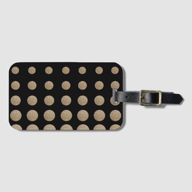 moderne gürtelförmige schwarze Goldpolka-Punkte Gepäckanhänger (Vorderseite (Horizontal))