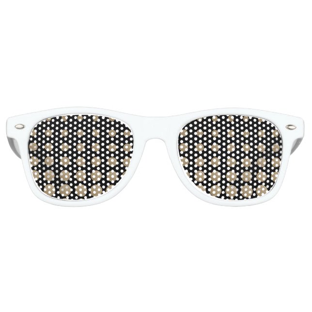 moderne gürtelförmige schwarze Goldpolka-Punkte Partybrille (Vorderseite)