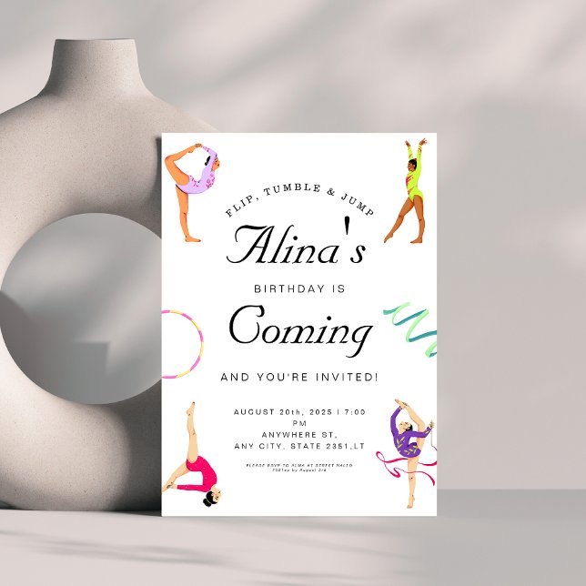 Moderne Gymnastik Geburtstagsparty Einladung (Von Creator hochgeladen)