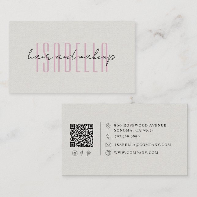 Moderne Haar-Make-up-Artist-Faux-Leinen-Script-Fot Visitenkarte (Vorne/Hinten)