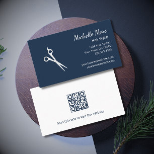 Moderne Haare Stylist Scissors Navy Blue QR Code Visitenkarte