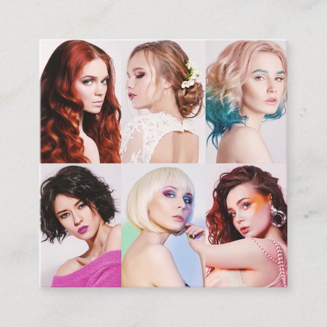 Moderne Haarstylistin-Fotos Quadratische Visitenkarte (Vorderseite)
