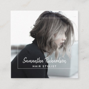 Moderne Hair Stylist Foto Business Card Quadratische Visitenkarte