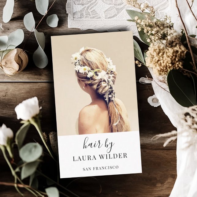 Moderne Hair Stylist Foto Business Card Visitenkarte (Von Creator hochgeladen)