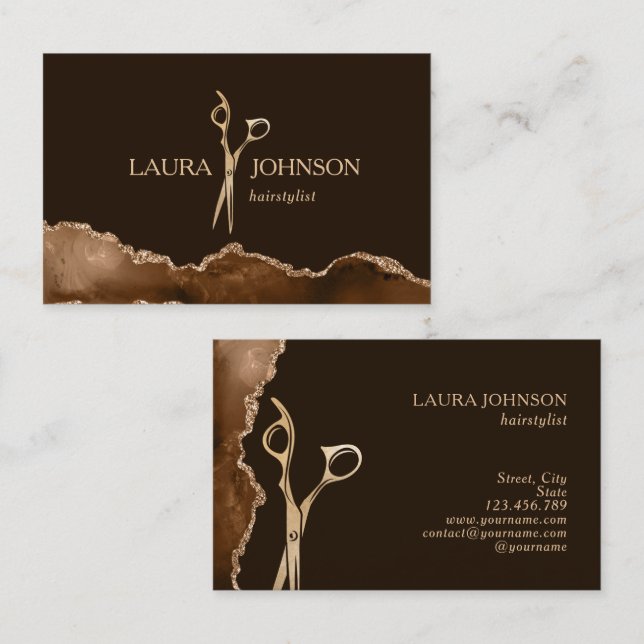 Moderne Hair Stylist Gold Scissour Business Card Visitenkarte (Vorne/Hinten)
