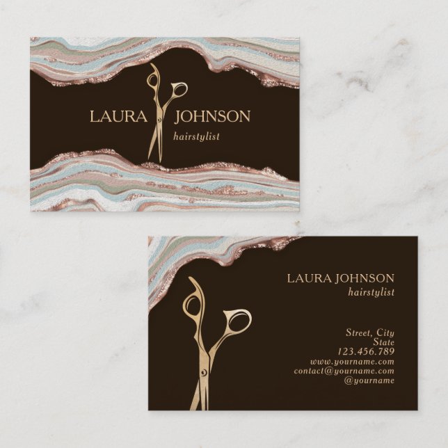 Moderne Hair Stylist Gold Scissour Business Card Visitenkarte (Vorne/Hinten)
