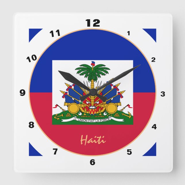 Moderne haitianische Flagge, trendy Haiti Zuhause  Quadratische Wanduhr (Vorderseite)