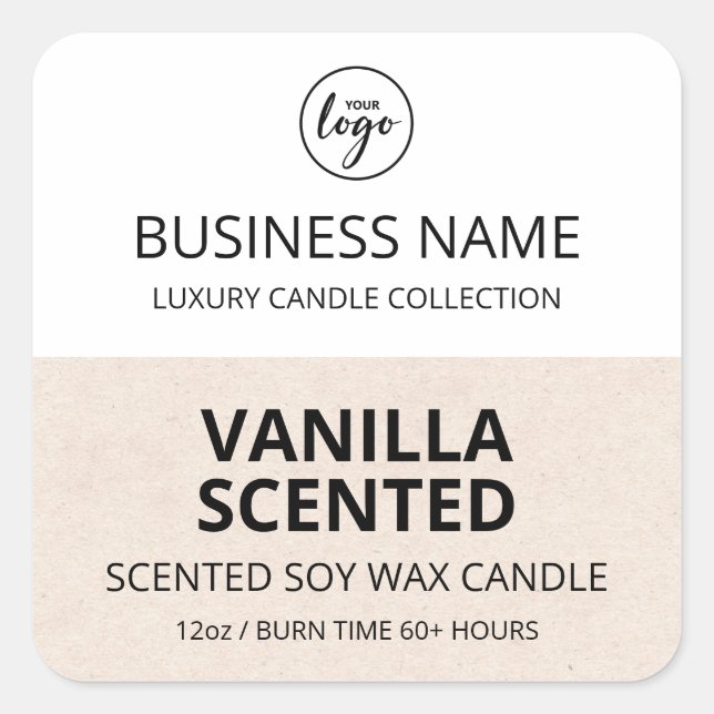 Moderne, halb beige weiße Design Sojakorbstempel Quadratischer Aufkleber (Vorderseite)