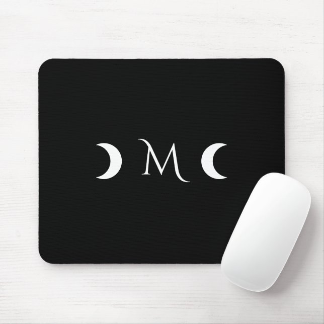 Moderne Halbmonde Schwarz-Weiß-Monogramm Mousepad (Mit Mouse)