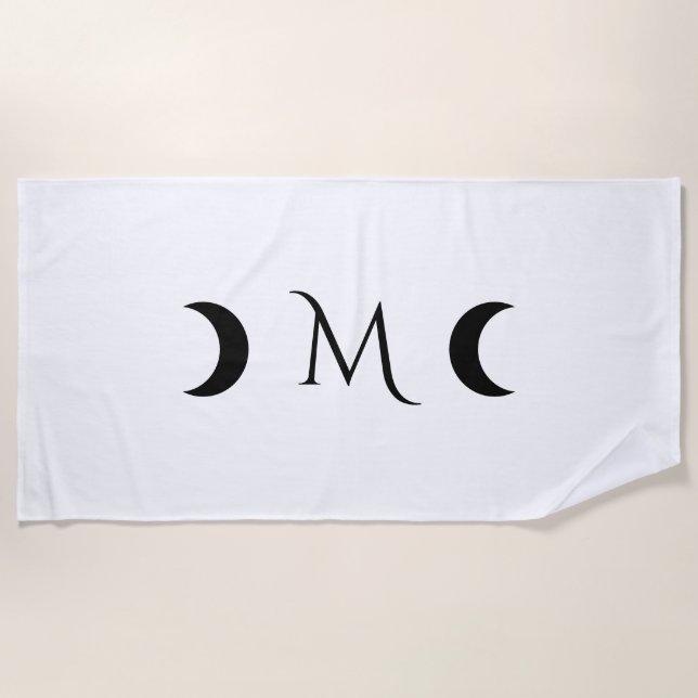 Moderne Halbmonde Schwarz-Weiß-Monogramm Strandtuch (Vorderseite)
