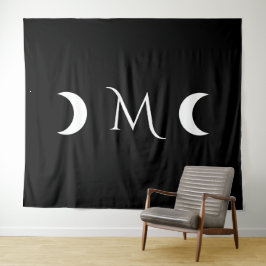 Moderne Halbmonde Schwarz-Weiß-Monogramm Wandteppich