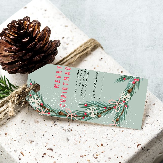 Moderne Halbweihnachtskriege grüne Darstellung Geschenkanhänger (Modern half Christmas wreath green illustration Gift Tags)