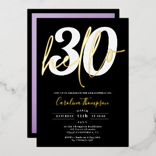 Moderne hallo 30 Geburtstag Foto Schwarzes Gold Dr Folieneinladung