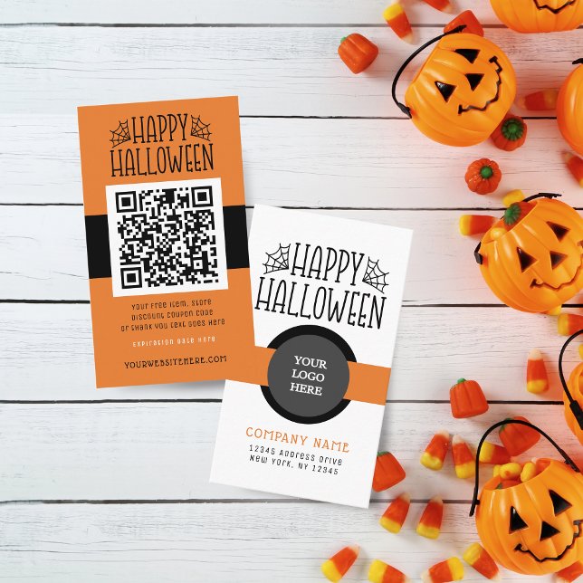 Moderne Halloween Discount Code Business Cards Visitenkarte (Modern Halloween Coupon Business Cards Pack of 100 in Orange, Grey, White and Black)