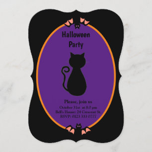 Moderne Halloween-Einladung mit schwarzer Katze un Einladung