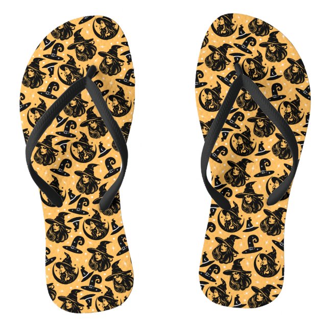 Moderne Halloween-Frau Hexenhut Orange Flip Flops (Fußbett)