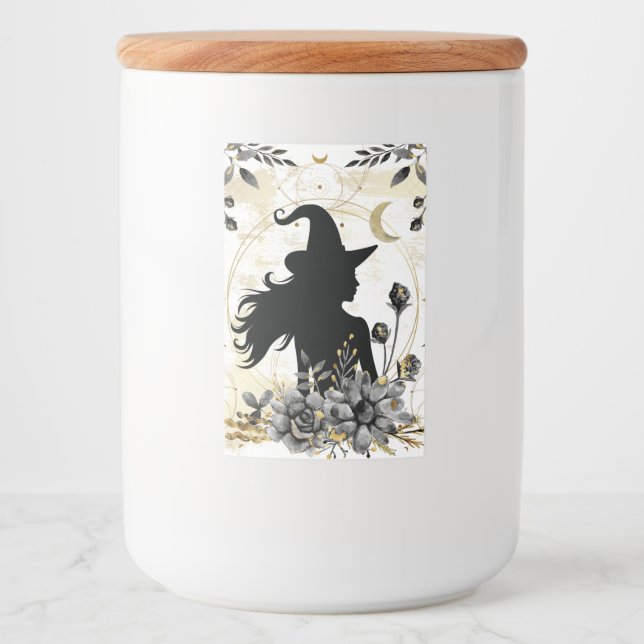 Moderne Halloween Hexe 3 Lebensmitteletikett (Vorderseite)